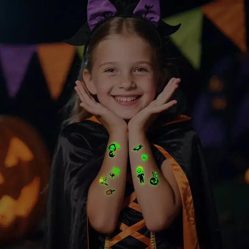 10 pçs abóboras de halloween tatuagem adesivos luminosos temporários à prova dwaterproof água adesivos para rosto corpo tatuagem crianças festa de halloween adereços
