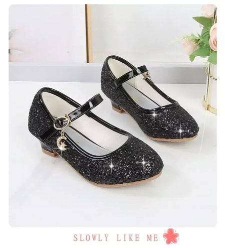 Meninas sapatos crianças salto alto glitter sandálias de cristal moda fivela crianças princesa sapato dança estudante desempenho sapatos de couro