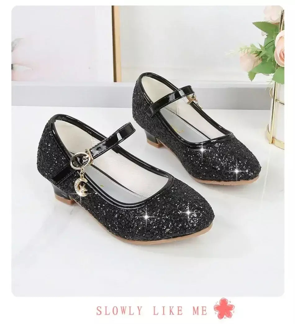 Meninas sapatos crianças salto alto glitter sandálias de cristal moda fivela crianças princesa sapato dança estudante desempenho sapatos de couro