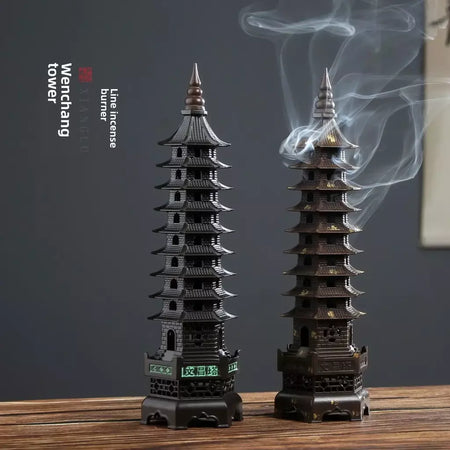 Queimador de incenso de liga chinesa, decoração tradicional cultural para casa, arquitetura, nove histórias, torre wenchang, sala de estar, escritório, ornamentos
