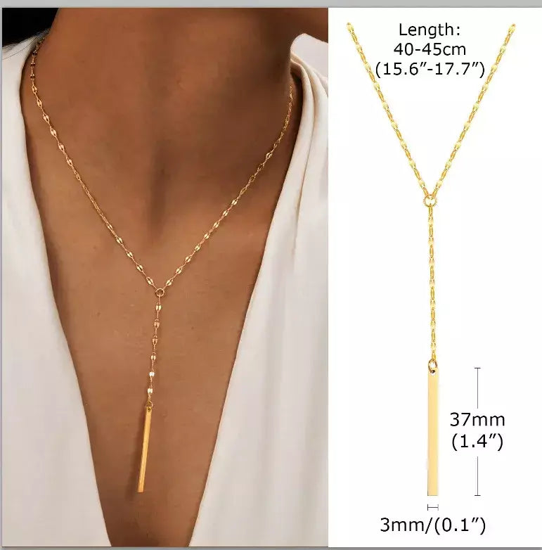 Colar lariat de aço inoxidável banhado a ouro, colar longo delicado colares laryered para mulheres meninas, pingente de gota em forma de y