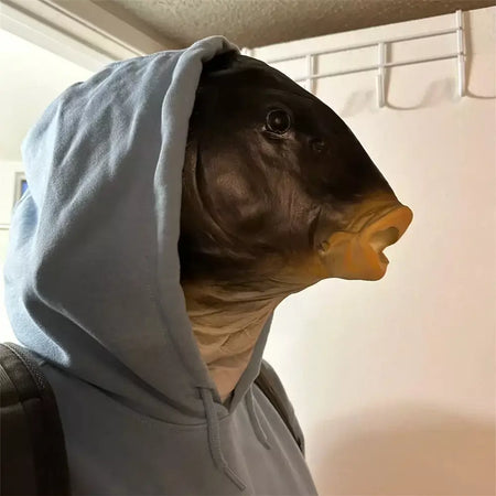 Máscara de cabeça de peixe engraçado animal máscara de carpa preta para festa de aniversário de halloween animal cosplay cabeça capa brincadeira prop peixe máscaras de látex