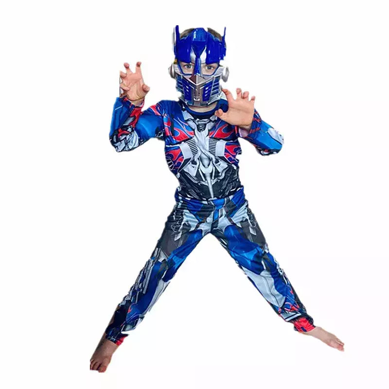 Crianças super-herói role play traje filme personagem transformador robô fantasia muscular traje meninos meninas máscara de halloween macacão