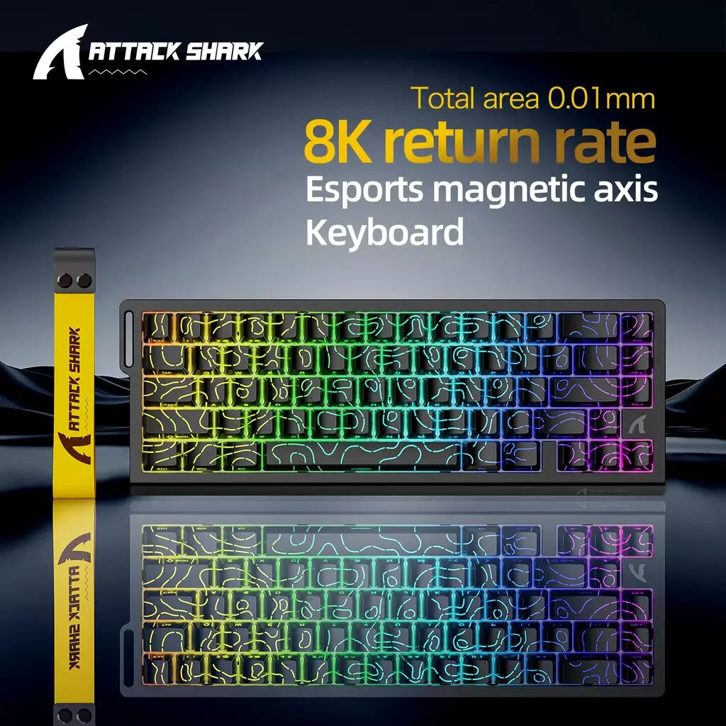 ATTACK SHARK X68HE Teclado Magnético Vermelho Com Fio Mecânico para Pro Gaming 0.01mm Trigg Rápido 8000Hz SOCD/Rs 0.125ms 128K Taxa