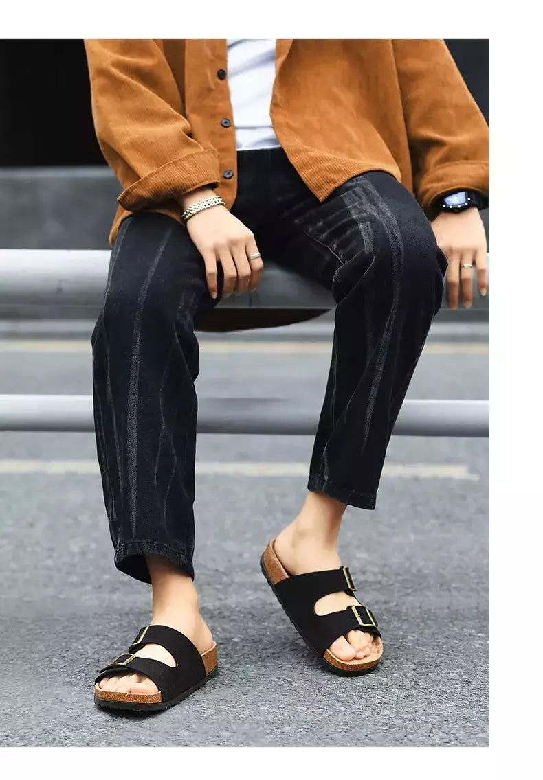 Sandálias masculinas de couro para praia, chinelo confortável, sapatos de marca original, verão 2022