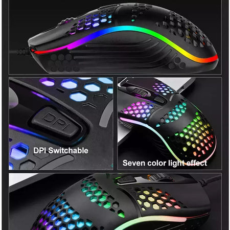 Cabo com fio jogos 7 respiração led luz traseira do mouse óptico usb computador escavado para fora ratos computador portátil desktop 4d pc uso doméstico escritório