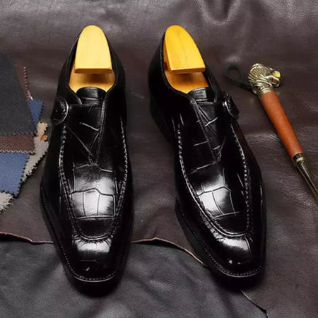 Sapatos de casamento masculino com fivela de couro mocassins da moda, sapato de vestido, biqueira quadrada, formal, elegante, de boa qualidade, casual