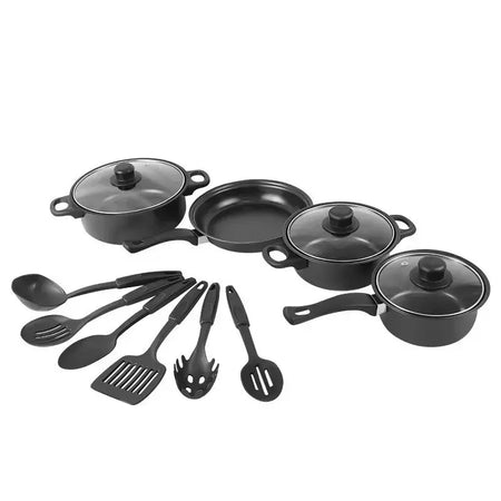 Conjunto de panelas antiaderentes de 12 peças, panela com tampa, pote de leite, frigideira de pedra maifan, conjunto de panelas para todos os fogões