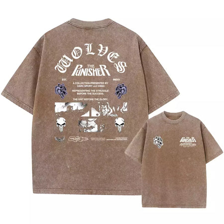 Lobos escuros Vintage lavados camisetas para homens, musculação em ginástica, roupas masculinas extragrandes, fitness no verão, treino