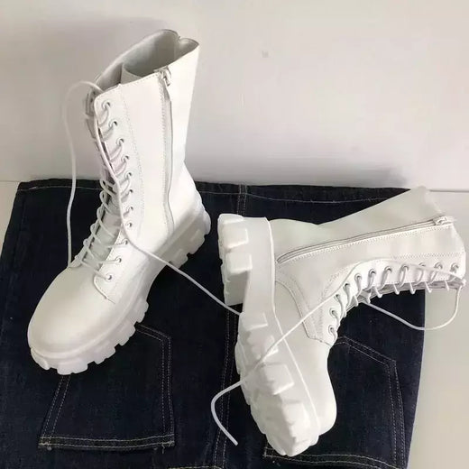 Botas de zíper com cadarço para mulheres, salto de plataforma esportiva, sapatos femininos, outono, inverno, moda, novo, 2024