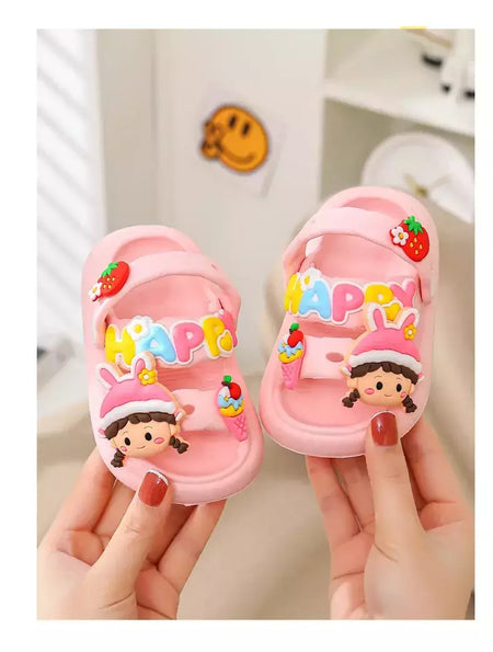 Sandálias infantis de desenhos animados antiderrapantes, sandálias de coelho bonito para bebês, sola macia para meninos, sapatos de praia infantil, verão