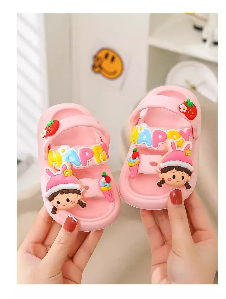 Sandálias infantis de desenhos animados antiderrapantes, sandálias de coelho bonito para bebês, sola macia para meninos, sapatos de praia infantil, verão