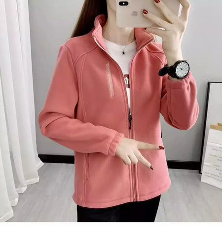 Casacos de lã tamanho grande para mulheres, cardigã quente, roupas esportivas casuais ao ar livre, caminhadas, jogging, ioga, jaquetas femininas, inverno, primavera