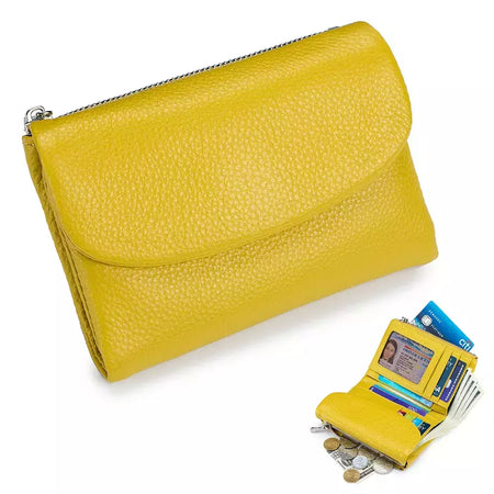 Genuína Couro De Vaca Carteira Curta Para Mulheres, Trifold, Pequenas Bolsas, Clutch Couro De Vaca, Titular Do Cartão, Carteiras Do Cartão De Viagem