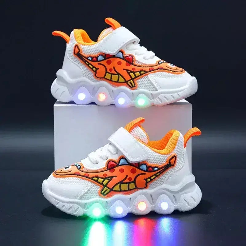 Sapatilhas LED bonitos dos desenhos animados das crianças, sapatos de malha respirável, sapatos iluminados, casual, iluminação, meninos, meninas, bebê