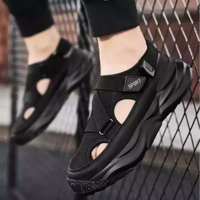 Sandálias de plataforma antiderrapante respiráveis masculinas, sapatos casuais ao ar livre, sandálias de praia, estilista masculino, novo, 2024