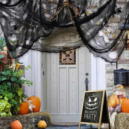 Halloween sangrento assustador gaze pano grande gaze preta assustador sangue tecido pano para festa de halloween casa ao ar livre quintal decoração