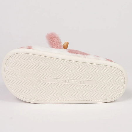 Inverno feminino quente dos desenhos animados chinelos de vaca dedo do pé fechado antiderrapante peludo casa sapatos feminino quarto interior sola grossa chinelos de pelúcia