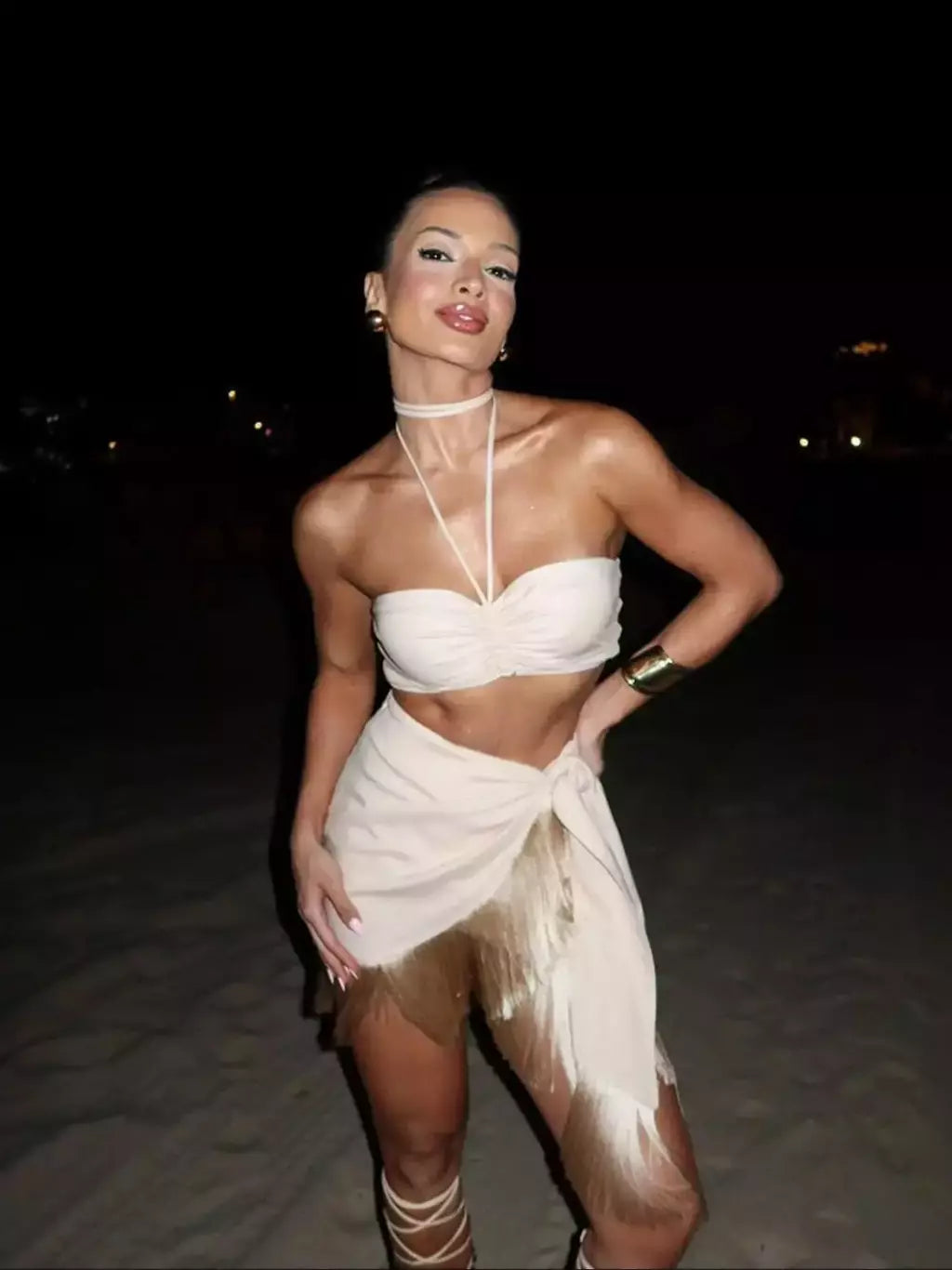 Conjunto sexy de biquíni feminino, sutiã de renda, mini saia, férias de praia, fato de banho feminino casual, 2 peças, verão