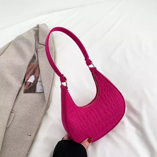 Retro Pure Felt Handbag para mulheres, bolsa de axilas, bolsa de ombro, cor sólida, bolinhos, design simples, moda lazer