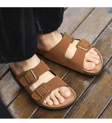 Sandálias masculinas de couro para praia, chinelo confortável, sapatos de marca original, verão 2022