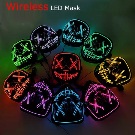Neon sem fio led máscara de purga brilho no escuro cosplay máscara de terror halloween masquerade festa máscaras brilhantes engraçado vestir-se