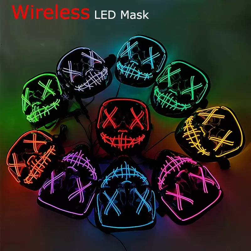 Neon sem fio led máscara de purga brilho no escuro cosplay máscara de terror halloween masquerade festa máscaras brilhantes engraçado vestir-se