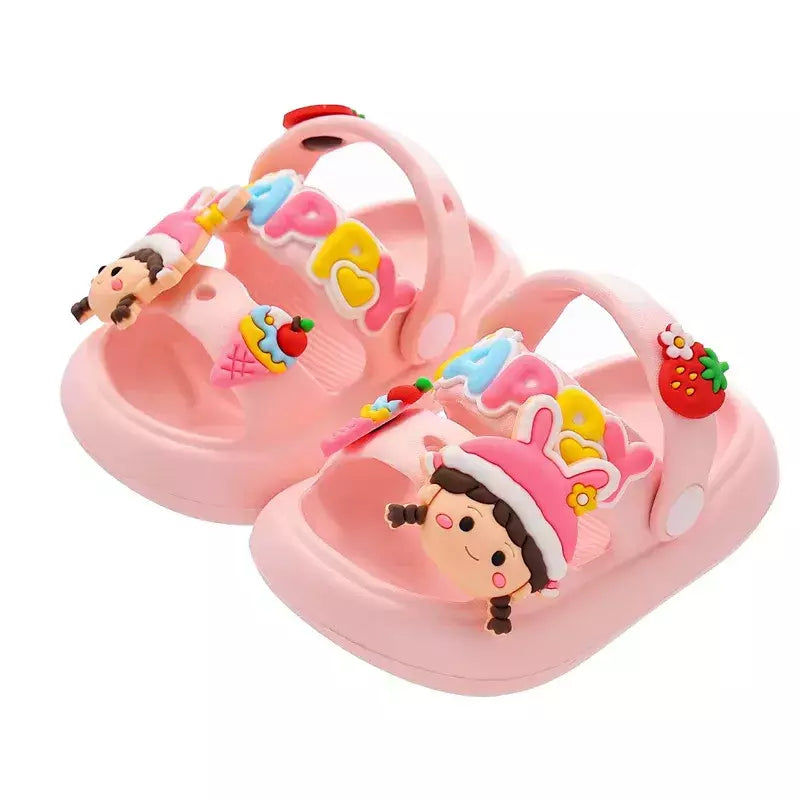 Sandálias infantis de desenhos animados antiderrapantes, sandálias de coelho bonito para bebês, sola macia para meninos, sapatos de praia infantil, verão