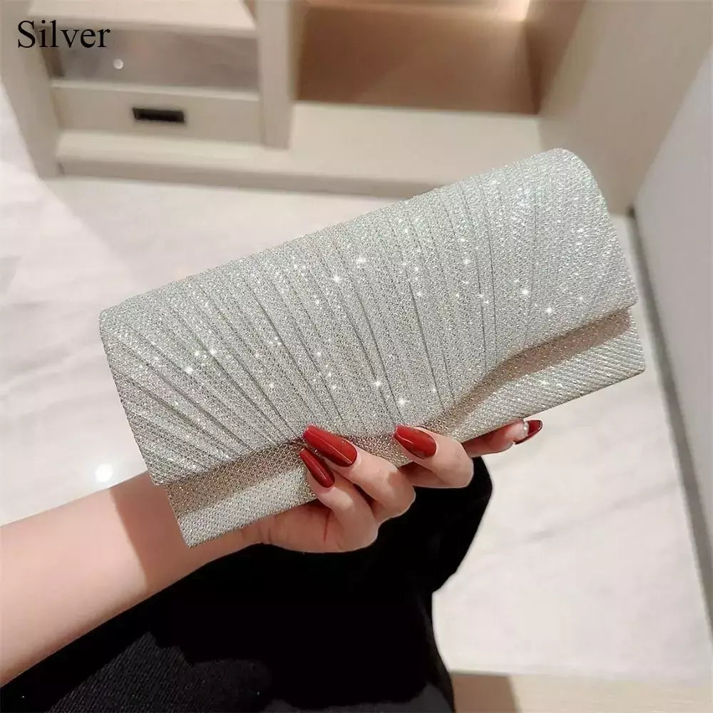 Bolsas de cetim luxuosas para mulheres, bolsa de embreagem banquete lantejoulas, ouro e prata, bolsa para festa de casamento, corrente elegante