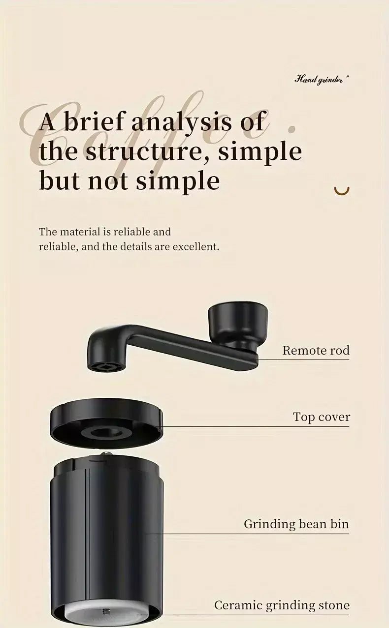 Moedor de café manual portátil, máquina manivela, moedor de feijão ajustável, viagem ao ar livre em casa, pequeno