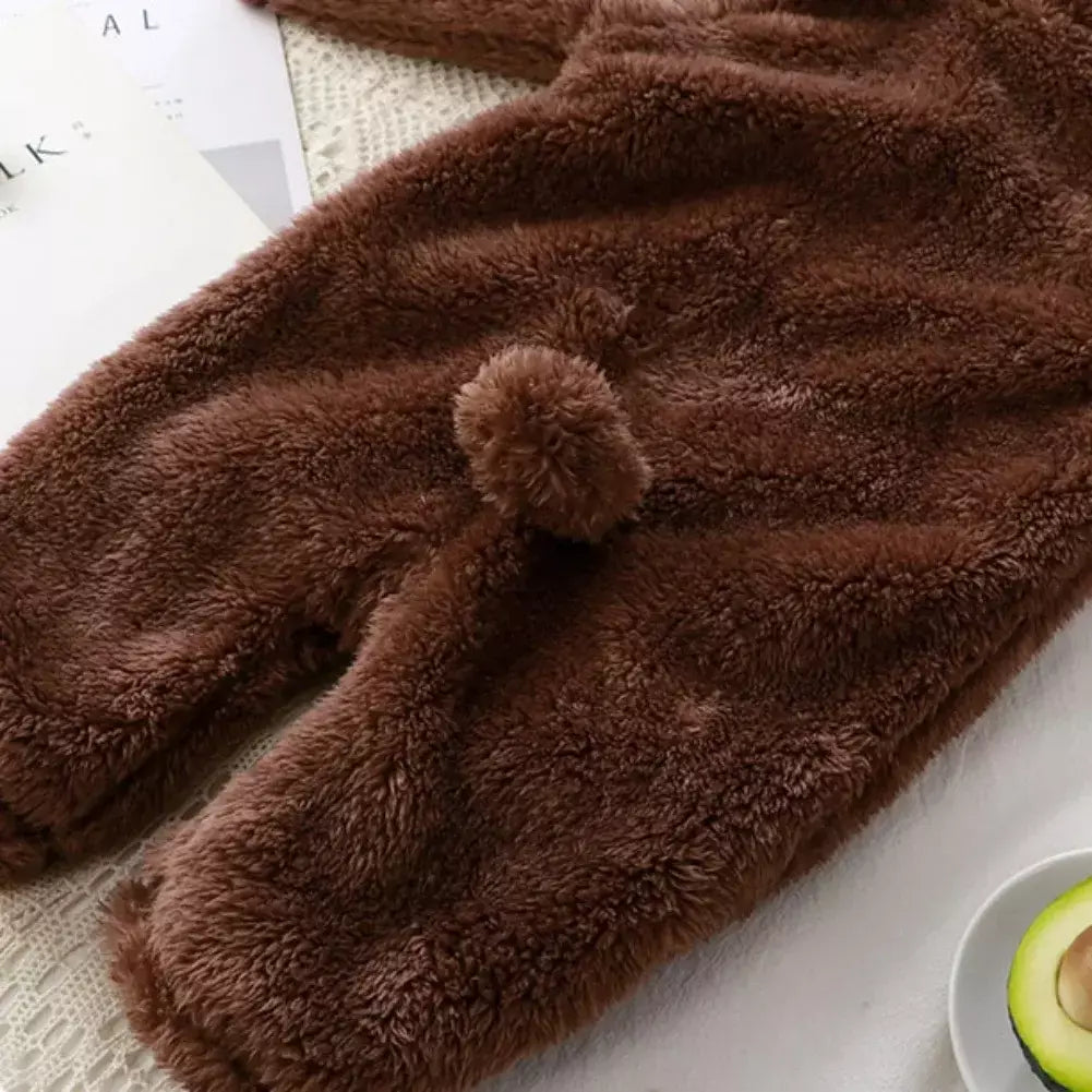 Inverno roupas de bebê bonito dos desenhos animados urso macacão de bebê pijamas infantil menino meninas animal traje com zíper macacão 0-24 meses
