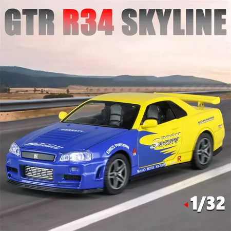 1:32 gtr r34 skyline simulação de liga rápida modelo de carro diecasts & veículos de brinquedo e carros furiosos decoração brinquedos para crianças menino