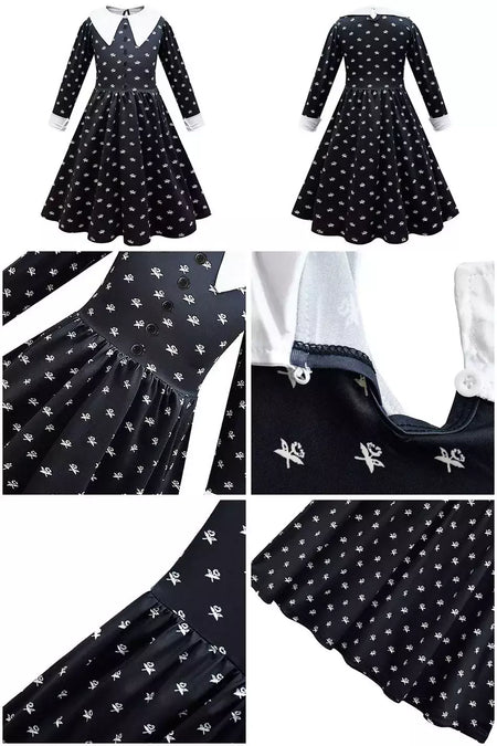 Crianças addams traje do bebê meninas família cosplay traje de halloween crianças família dança vestido preto quarta-feira pageant fantasia