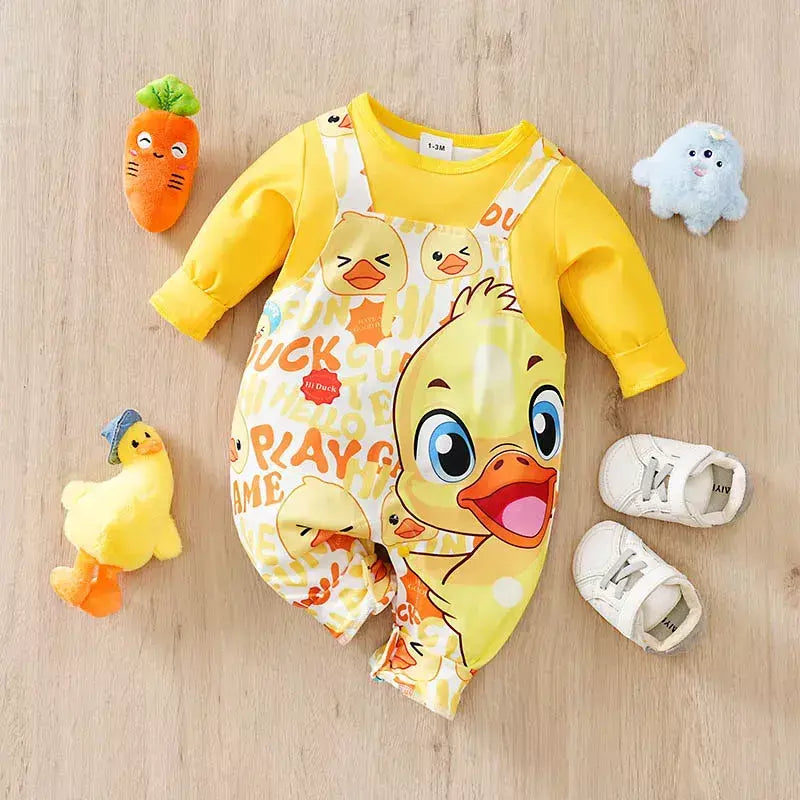 Bebê meninos meninas dos desenhos animados pato amarelo outono manga longa macacão infantil da criança recém-nascido 0-18 meses quente macio aconchegante