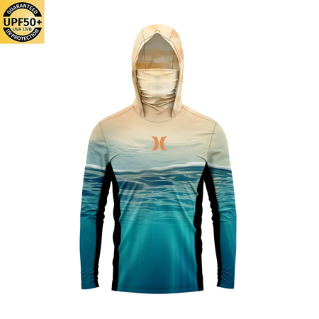 UPF 50 + proteção solar dos homens Hoodie, painéis laterais respiráveis, máscara facial respirável, manga comprida, SPF, ao ar livre, caminhadas camisas