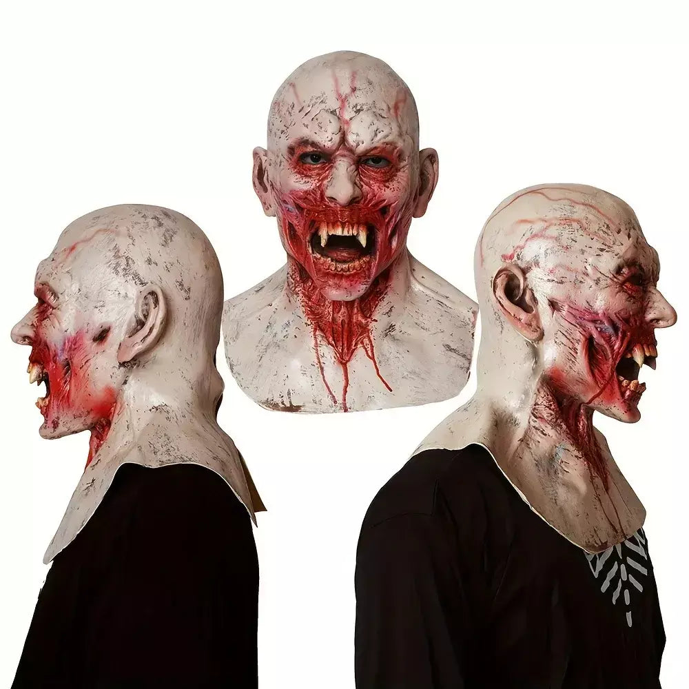 Máscara de vampiro zumbi realista máscara sangrenta látex rosto cheio traje de terror para halloween cosplay festa vestir-se acessório