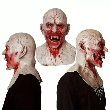Máscara de vampiro zumbi realista máscara sangrenta látex rosto cheio traje de terror para halloween cosplay festa vestir-se acessório
