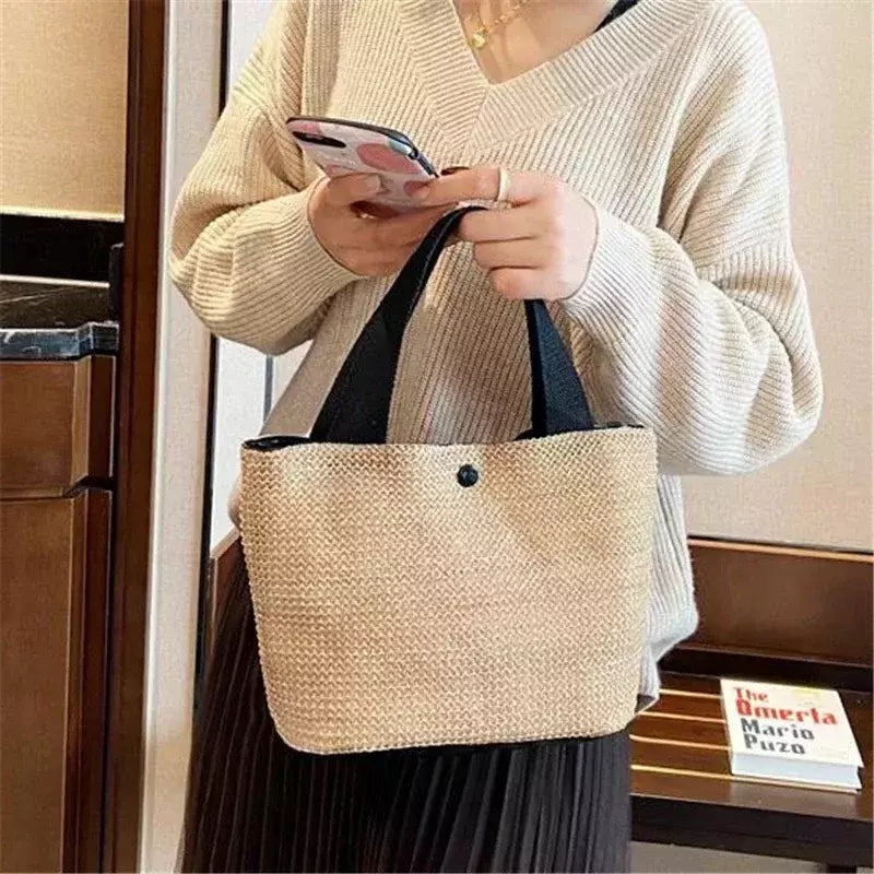 Fsafashion-bolsa de tecido palha para mulheres, bolsa casual para férias, bolsas com alça superior, bolsas de ombro retrô artesanais, moda feminina, 2024