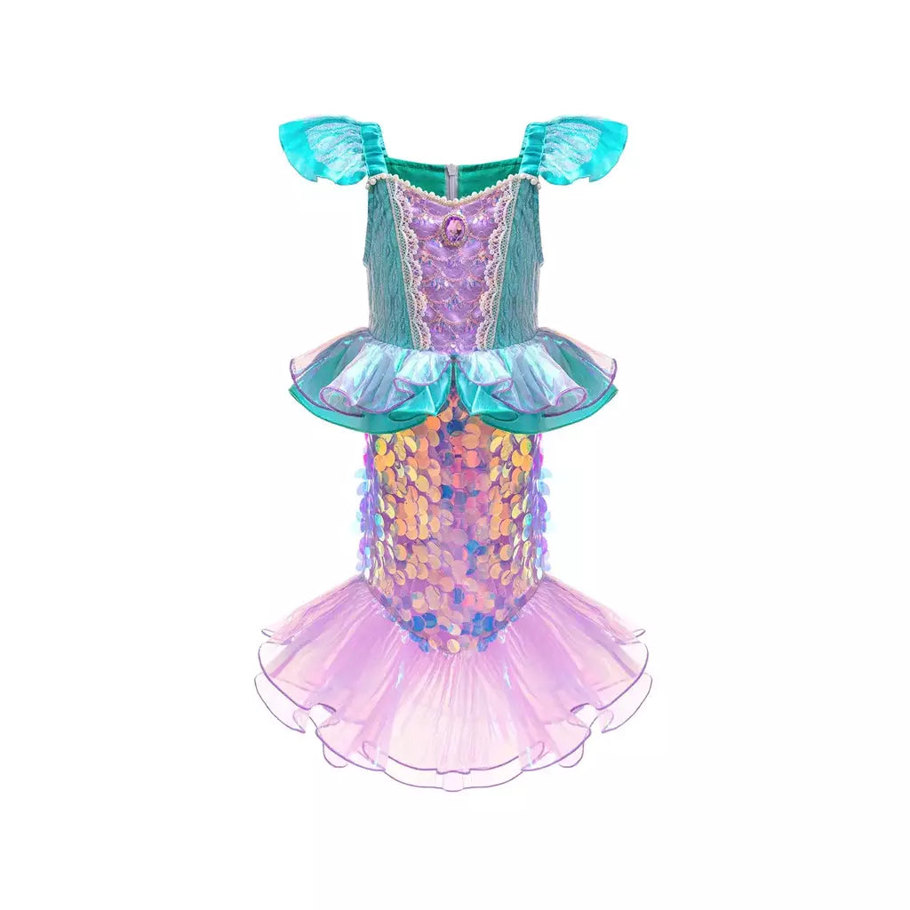 Meninas roxo-azul sereia ariel cosplay vestido de halloween vestido de festa de aniversário meninas praia vestido de férias