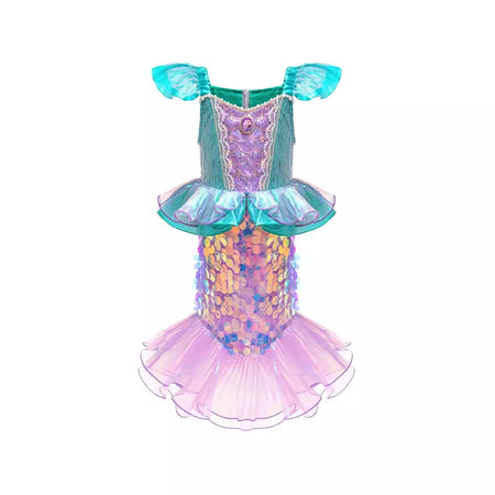 Meninas roxo-azul sereia ariel cosplay vestido de halloween vestido de festa de aniversário meninas praia vestido de férias
