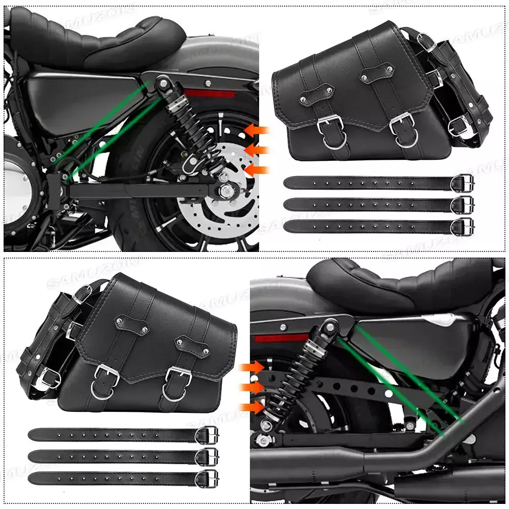 Bolsa de selim lateral de couro pu para motocicleta, adequada para harley sportster xl 883 1200 chopper cruiser cafe racer softail bobber