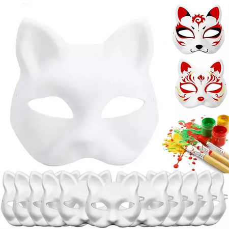 1-20 pçs máscara japonesa de papel em branco máscara halloween cosplay gato diy pintável meia máscara facial animal traje festa decoração artesanato prop