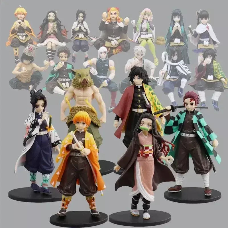 Anime figura demônio slayer figuras kimetsu não yaiba boneca tanjiro nezuko zenitsu estatueta inosuke guerreiro figura de ação modelo brinquedos