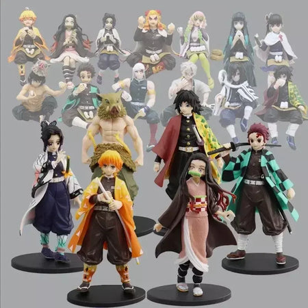 Anime figura demônio slayer figuras kimetsu não yaiba boneca tanjiro nezuko zenitsu estatueta inosuke guerreiro figura de ação modelo brinquedos