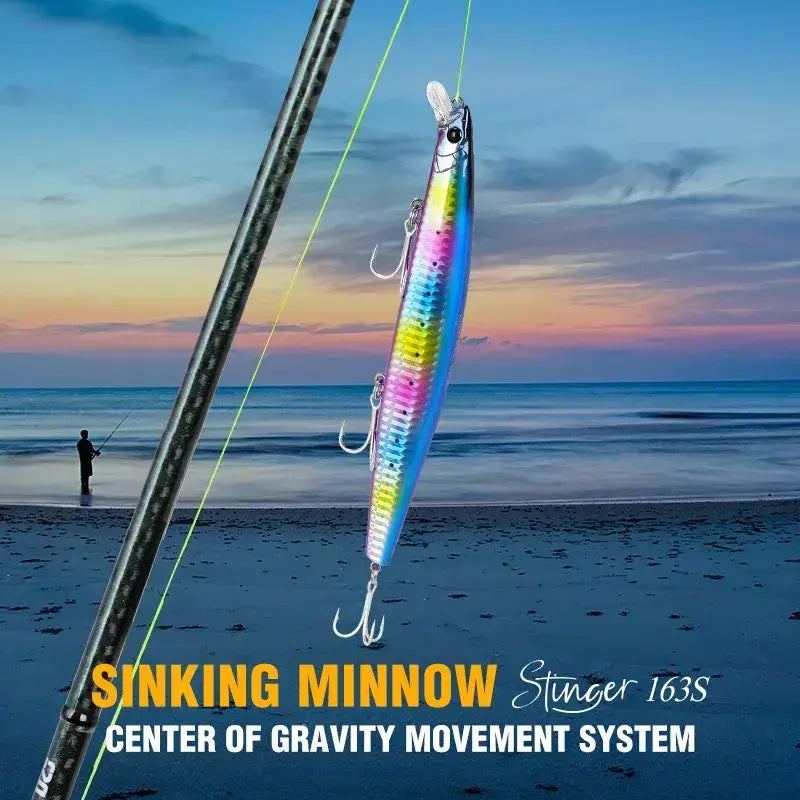 TSURIKNOYA-STINGER 163S-Ultra Long Casting Saltwater Sinking Minnow, Iscas de Pesca, Iscas Artificiais Duras para Robalo, 163mm, 34.2g