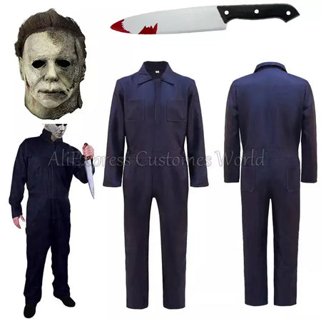 Michael bloody assassino outfits myers cosplay traje anime halloween para adultos das mulheres dos homens cos macacão máscara de terror traje de festa