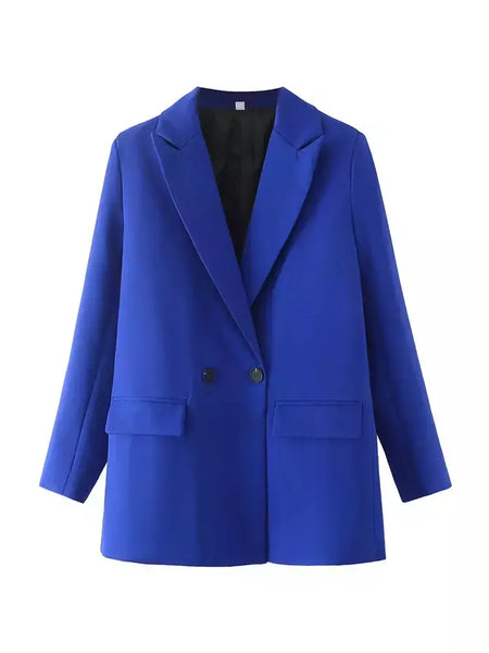 TRAF-Blazer de trespassado feminino, gola entalhada, manga comprida, chique, senhora do escritório, casaco vintage, casacos femininos, tops elegantes, moda