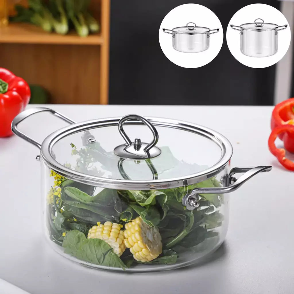 Panela de vidro 2,5l/3,5l com tampa para fogão panela transparente de alto borosilicato para cozinhar chá, sopa, ferramentas de cozinha