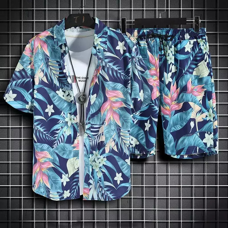 Roupas de praia para homens 2 Piece Set Quick Dry Camisa Havaiana e Shorts Set Homens Moda Vestuário Impressão Casual Outfits Verão