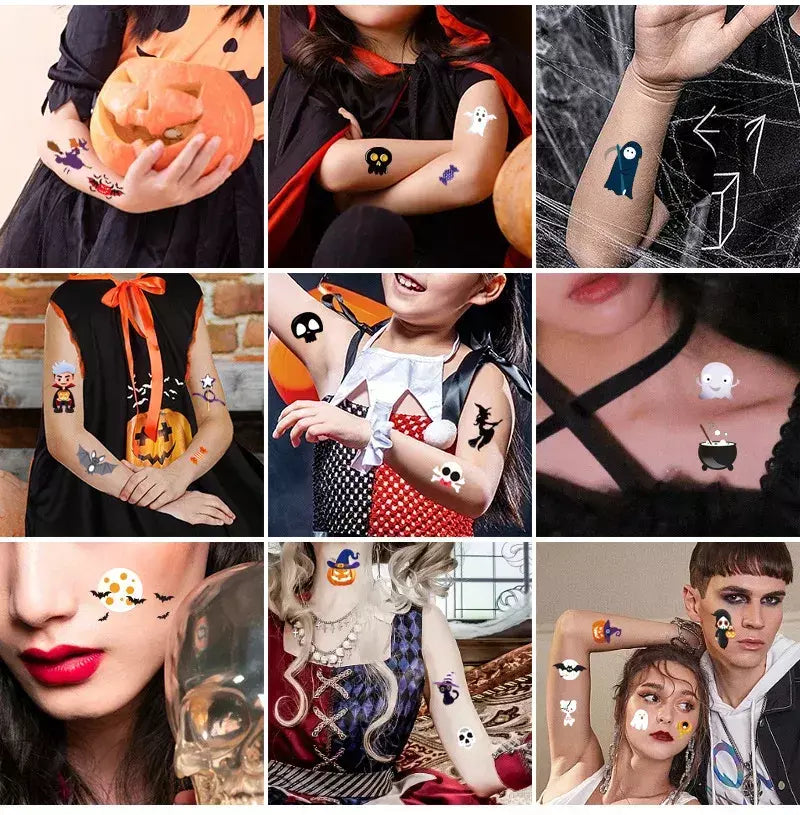 10 pçs abóboras de halloween tatuagem adesivos luminosos temporários à prova dwaterproof água adesivos para rosto corpo tatuagem crianças festa de halloween adereços